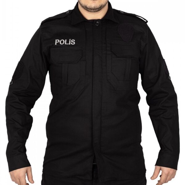 Siyah Gabardin Polis Gömleği