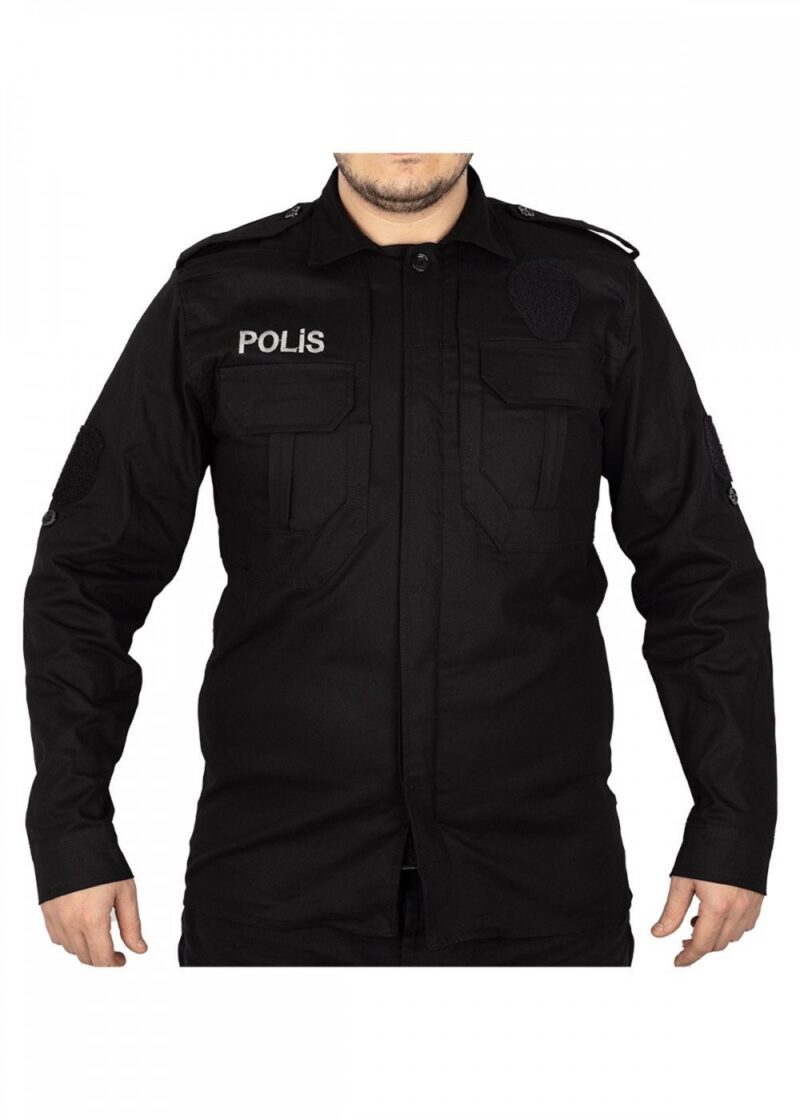 Siyah Gabardin Polis Gömleği